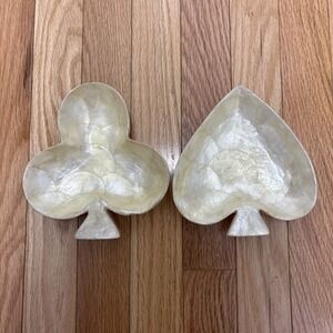 2 Vintage Mother of Pearl Inserts in Wood Nut‎ Candy Bowls Dishes Club & Spade